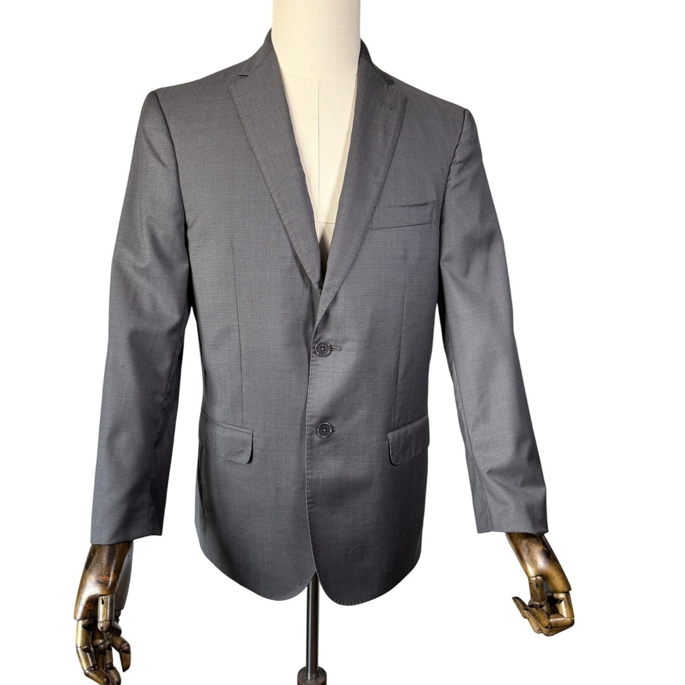 Joseph A Bank Mens Sport Coat Blazer 39R Mid Grey Graph‎ Check Slim Fit Wool